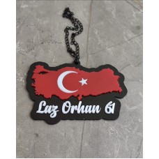 Türkiye Haritası Tasarımlı Isimli Lüx Dikiz Aynası Süsü, Araba Süsü