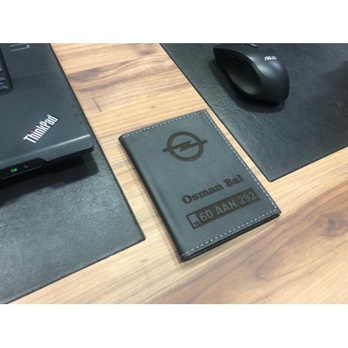 Kişiye Özel Isimli Deri Dikişli Ruhsat Kabı - SİYAH