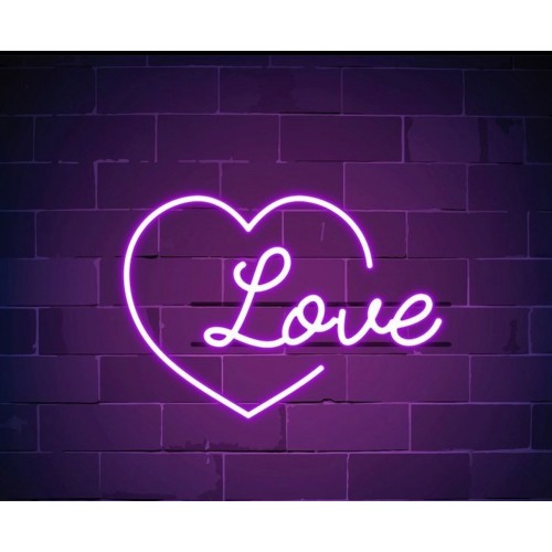 Kalp LOVE Yazılı Dekoratif Neon Led Tablo, Neon Duvar Tabela