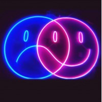 Üzgün Mutlu Emoji Dekoratif Neon Led Tablo, Neon Duvar Tabela