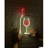 Şişe Ve Kadeh Dekoratif Neon Led Tablo, Neon Duvar Tabela