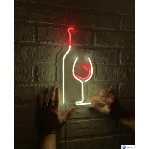 Şişe Ve Kadeh Dekoratif Neon Led Tablo, Neon Duvar Tabela Şişe Ve Kadeh Dekoratif Neon Led Tablo, Neon Duvar Tabela