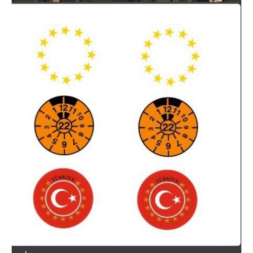 6'Lı Plaka Pulu Seti , Avrupa Birliği Yıldız Sticker,