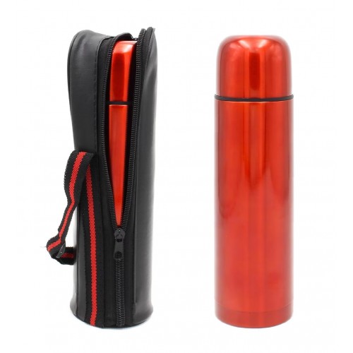 Çantalı Bardaklı Lüks Çelik Termos - 500 ml - KIRMIZI