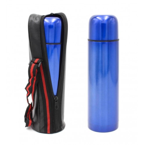 Çantalı Bardaklı Lüks Çelik Termos - 500 ml - MAVİ